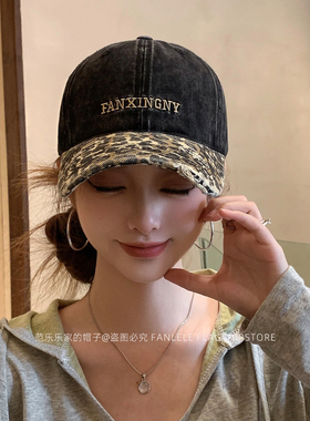 新款美式复古豹纹棒球帽女街头潮流辣妹个性时尚辣妹显脸小鸭舌帽