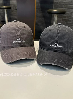 复古做旧破边棒球帽女字母刺绣豹