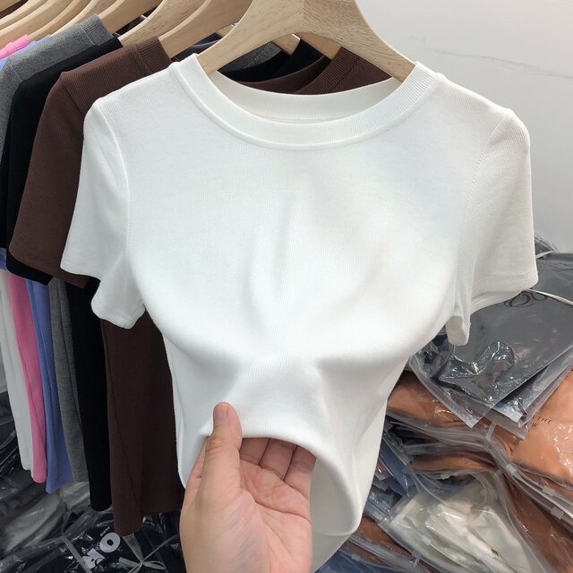 ເສື້ອຍືດແຂນສັ້ນແບບກະທູ້ Modal Round Neck Top Summer