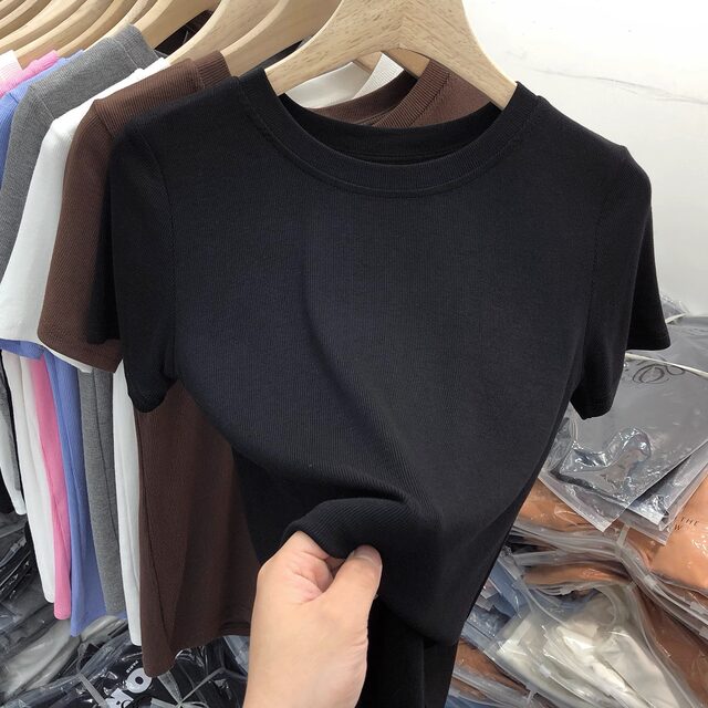ເສື້ອຍືດແຂນສັ້ນແບບກະທູ້ Modal Round Neck Top Summer
