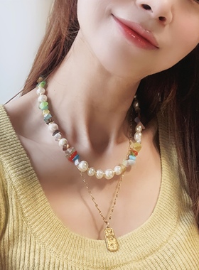 猫眼石项链七彩贝珠多巴胺