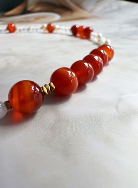 天然百搭项链玛瑙红白百搭女