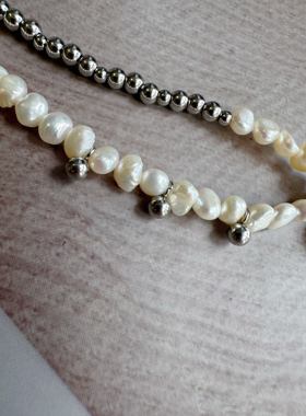 淡水珍珠项链钛钢甜酷风女