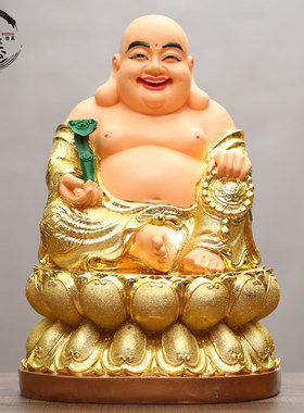 装饰鎏金佛像树脂玻璃钢佛像12寸弥勒佛供奉招财客厅大肚弥勒摆件