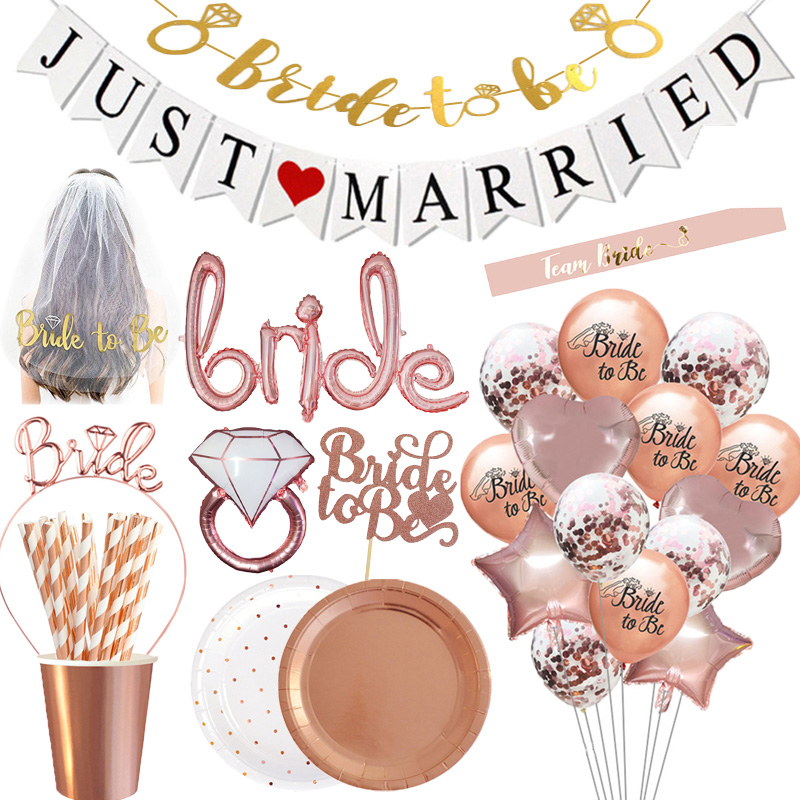 Team Bride To Be Rose Gold Balloons Banner Wedding Decoratio - 图0