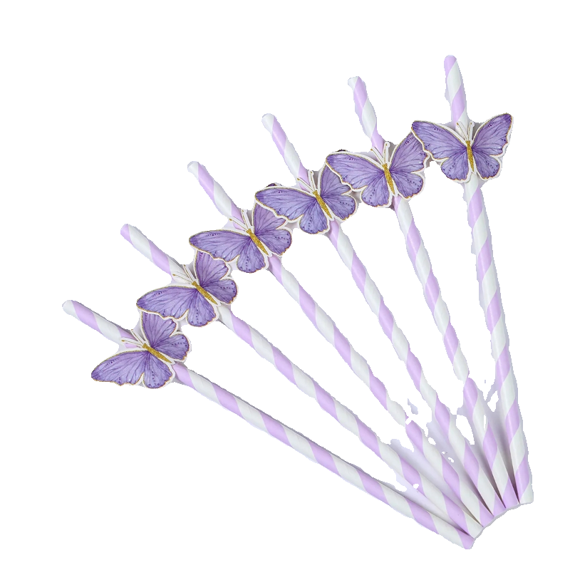 6pcs Butterfly Birthday Paper Straw Wedding Birthday Party D-图3