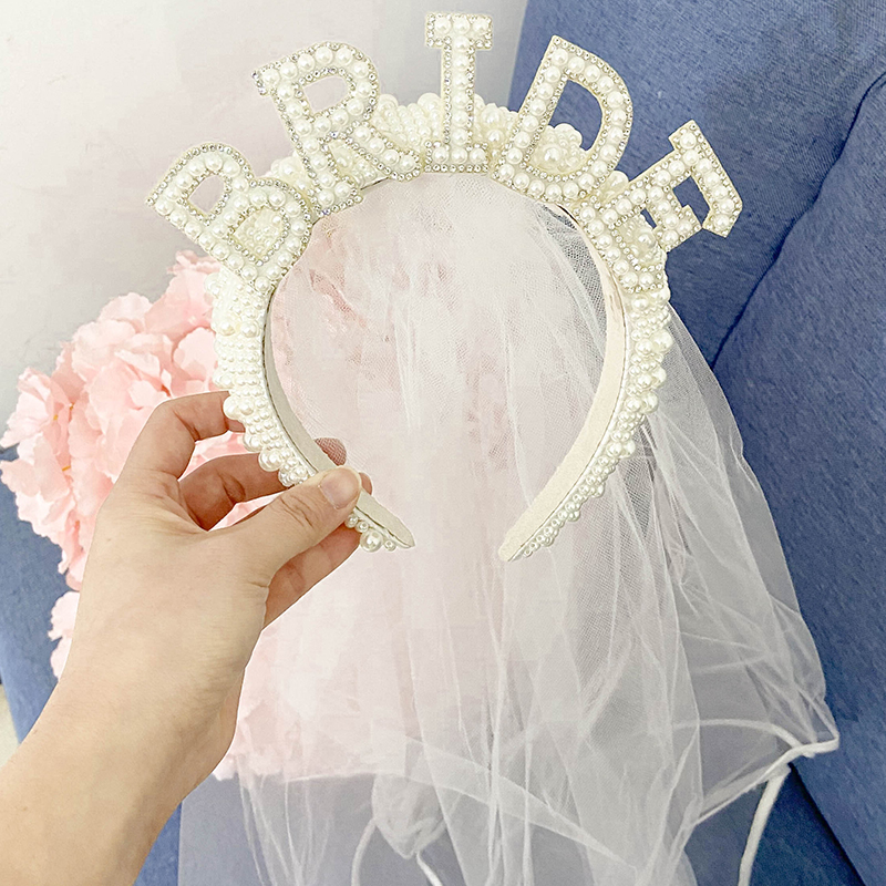 Bride to be Pearl crown tiara veil Bach Bachelorette hen Par-图2