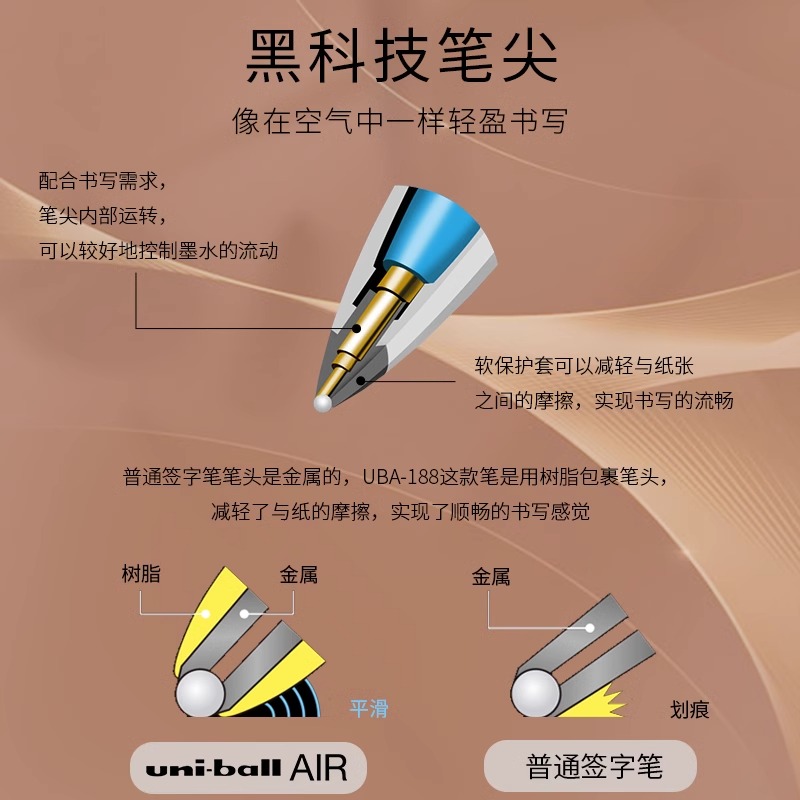 日本uniball三菱黑科技笔金字限定UBA-188深红笔签字笔直液式air中性笔黑硬笔练字控笔老师用蓝红色0.5mm - 图0