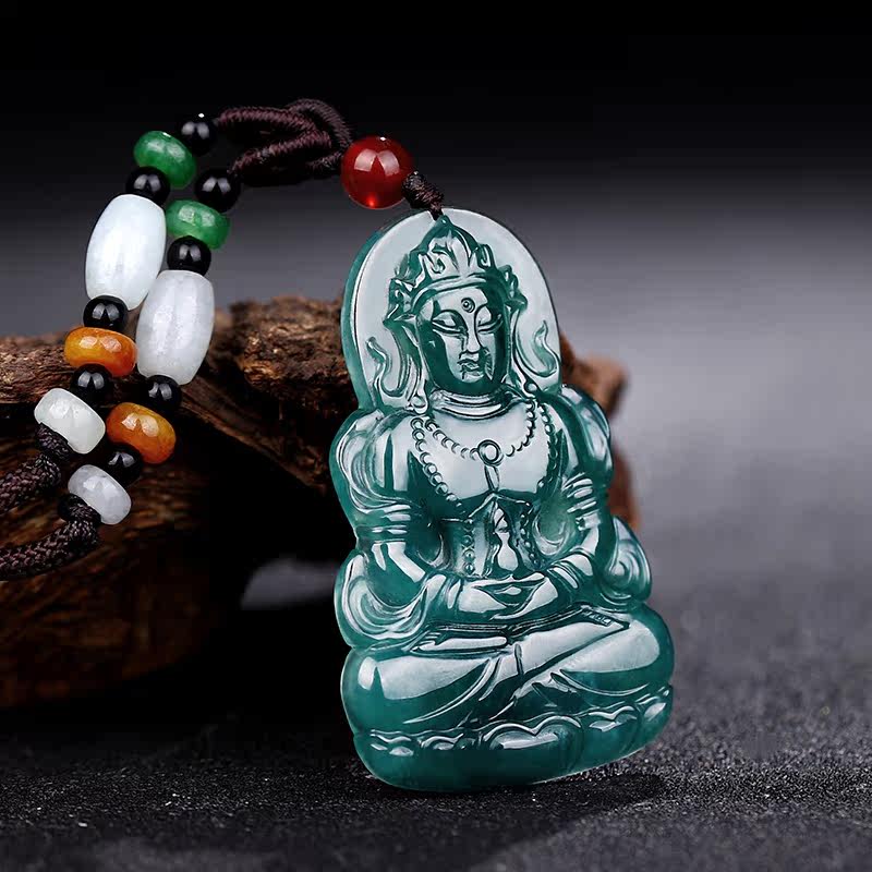 冰种蓝水翡翠度母观音吊坠男款玉石挂件观世音菩萨玉坠项链