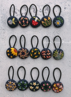 自制纯手工刺绣儿童发圈发绳皮筋包扣发圈布艺花朵棉麻底布28mm