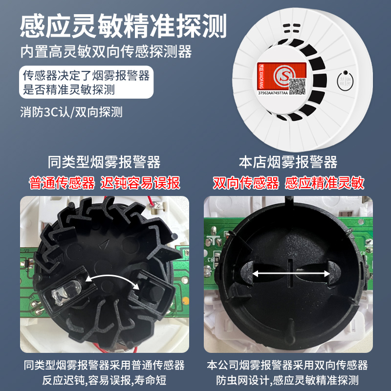 烟雾报警器消防专用火灾探测器3c认证商用家用工厂感应烟感警报器