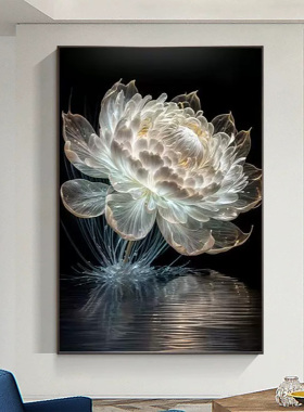 现代轻奢玄关艺术挂画花开富贵客厅沙发黑白北欧客厅牡丹花装饰画