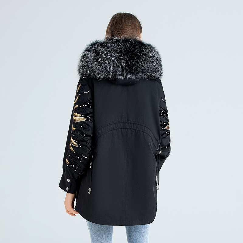 派克服女冬款新款钉珠亮片翅膀皮草 魅影兰卡皮草