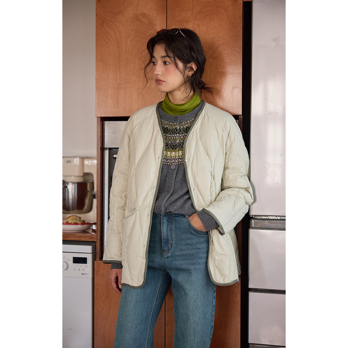 solighter 90白鸭绒可拆卸两件套羽绒服女秋冬新款风衣式厚外套 - 图2