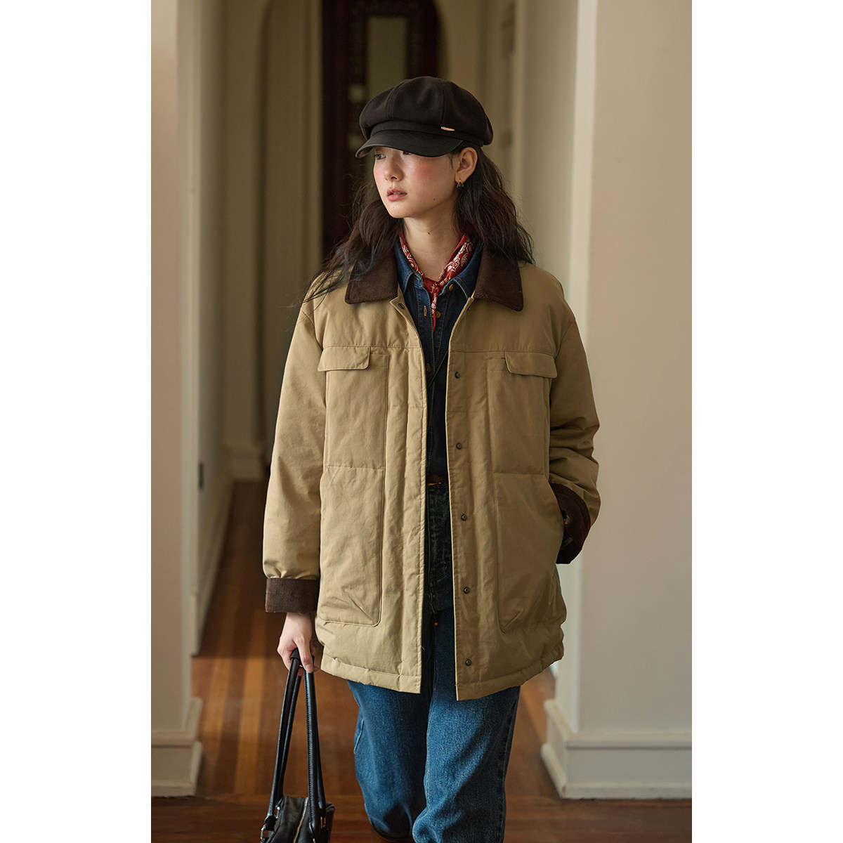 solighter 90白鸭绒短款风衣式羽绒服女冬季2025新款工装厚外套,淘宝优惠券,粉丝福利购,淘宝优惠卷