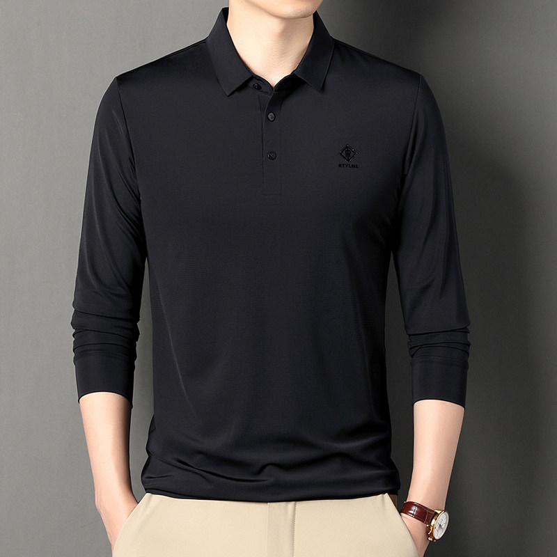 冰丝薄款长袖t恤男士2025春秋季新款中老年翻领休闲免烫Polo衫男,淘宝优惠券,粉丝福利购,淘宝优惠卷
