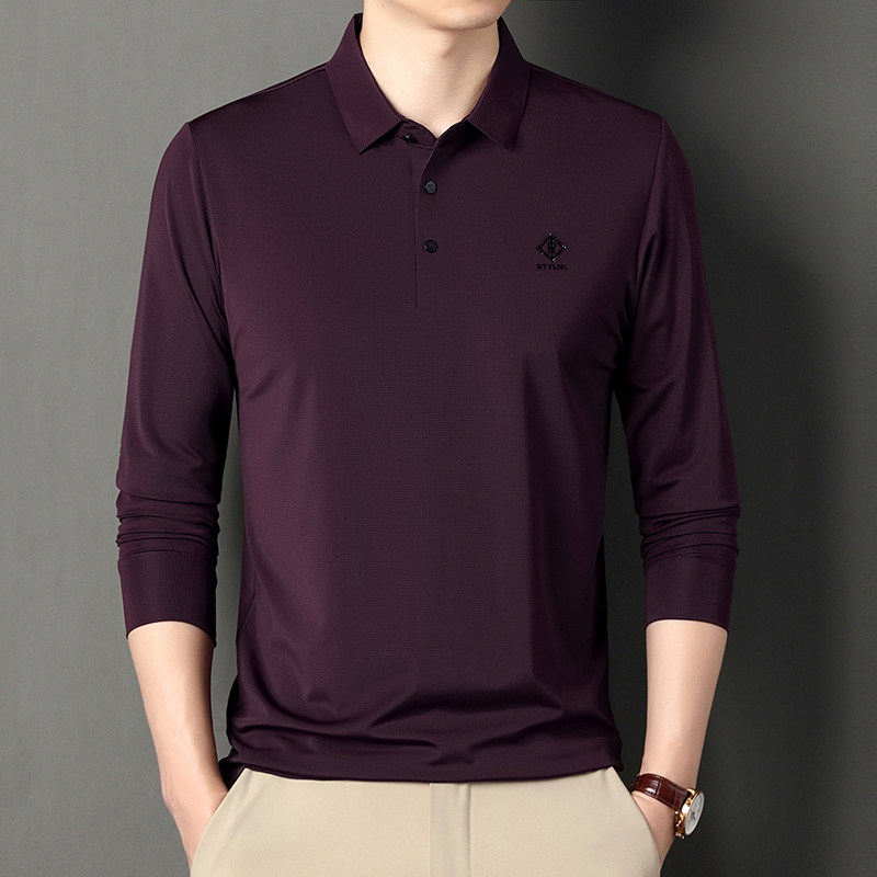 冰丝薄款长袖t恤男士2025春秋季新款中老年翻领休闲免烫Polo衫男,淘宝优惠券,粉丝福利购,淘宝优惠卷
