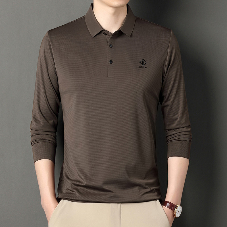 冰丝薄款长袖t恤男士2025春秋季新款中老年翻领休闲免烫Polo衫男,淘宝优惠券,粉丝福利购,淘宝优惠卷