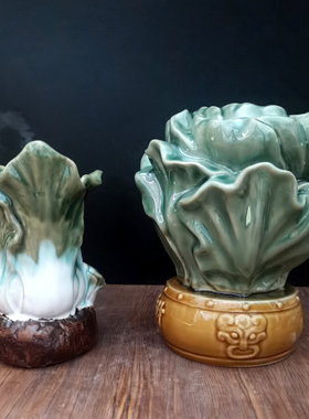 陶瓷生菜花瓶水涪笔筒摆件