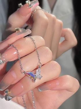 Jusong klein 钛钢项链 在逃公主系列幻彩蝴蝶时尚小众简约锁骨链