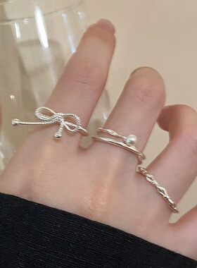 2026新款蝴蝶结珍珠叠戴女戒