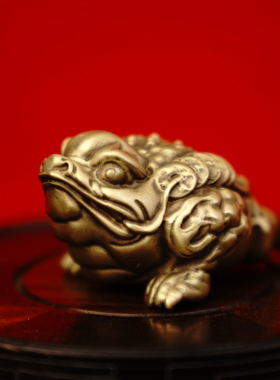 铜臻黄铜三足金蟾手把件