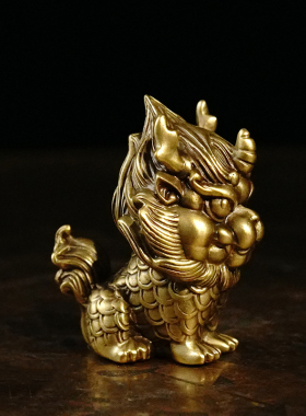 铜臻黄铜迷你麒麟小摆件