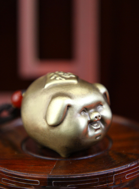 铜臻黄铜小猪手把件小摆件