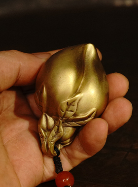 全铜寿桃手把件把玩件