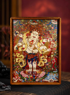 观互禅院手工錾刻铜雕画白玛哈嘎拉唐卡桌面摆件家居装饰摆画摆台
