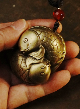 铜臻黄铜双鱼球手把件