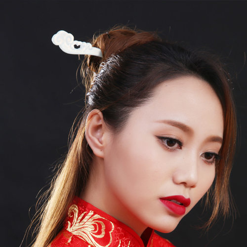 天然玉石发簪 镂空 精雕 云朵 祥云玉簪子发簪 古典宫廷玉发钗子 - 图0