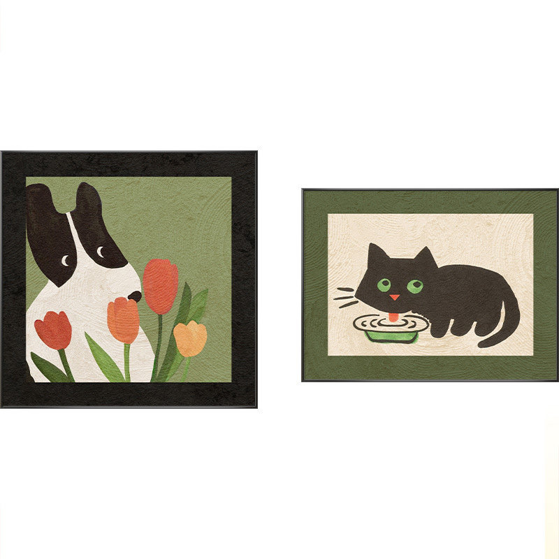 中古餐厅客厅电视柜桌面装饰画动物艺术画多巴胺卧室壁画复古挂画