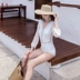 Áo tắm nữ Hàn Quốc gió 2019 mới bảo thủ Xiêm trắng dài tay chống nắng che bụng áo tắm giảm béo gợi cảm - Bộ đồ bơi One Piece đồ bơi liền thân giá rẻ Bộ đồ bơi One Piece