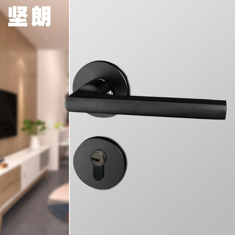 坚朗门锁房门锁室内卧室门锁黑色简约分体锁卫生间木门锁静音锁具