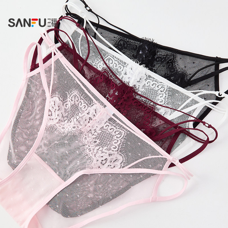 三福 女低腰包臀内裤 双细绳腰带性感纯欲透气网纱三角裤504290,淘宝优惠券,粉丝福利购,淘宝优惠卷