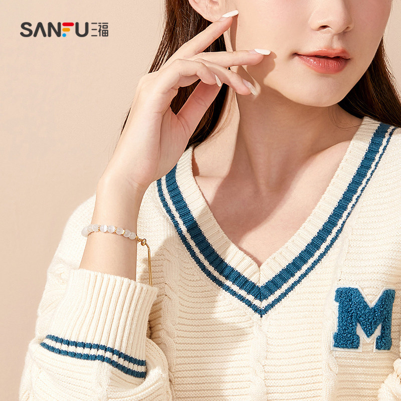 三福时尚简约猫眼珍珠小雏菊1手链 三福服饰手链