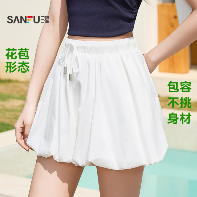 Sanfu shorts women's 2026 summer Pine ໃຫມ່ຫວານແລະ stylish bud pants ຂະຫນາດນ້ອຍບາດເຈັບແລະ pants ສີດໍາເຄື່ອງນຸ່ງຫົ່ມຂອງແມ່ຍິງ