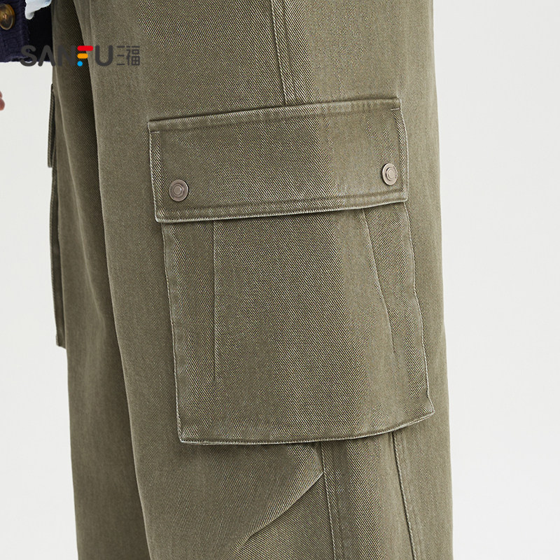 三福2026春季男士打褶大口袋工装休闲裤 宽松橡筋腰长裤515664,淘宝优惠券,粉丝福利购,淘宝优惠卷