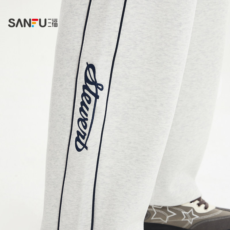 三福2026春季男士侧拉条刺绣休闲裤 运动风宽松微弯刀裤516622,淘宝优惠券,粉丝福利购,淘宝优惠卷