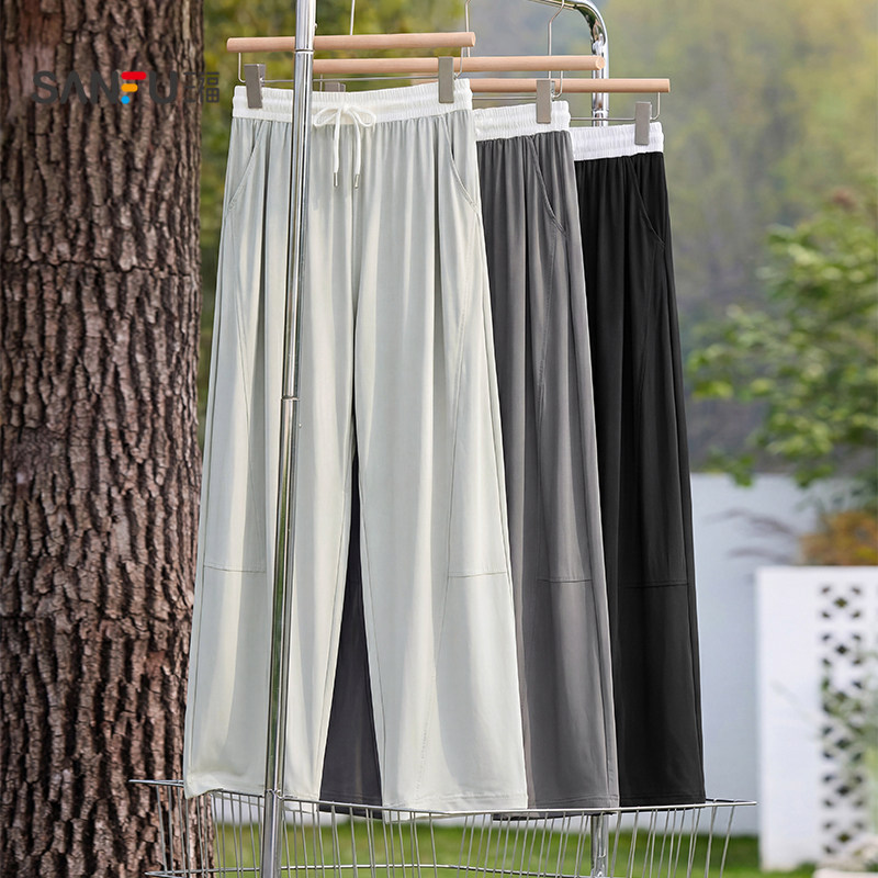 三福凉感防晒裤2025新款夏季宽松香蕉裤bf慵懒风灰色休闲裤子女装