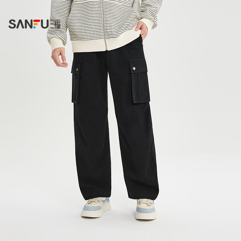 三福2026春季男士打褶大口袋工装休闲裤 宽松橡筋腰长裤515664,淘宝优惠券,粉丝福利购,淘宝优惠卷