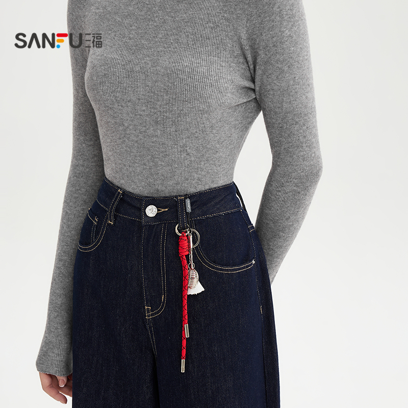 三福打底衫2025新款秋冬季保暖小中领毛衣无缝内搭上衣女装504415