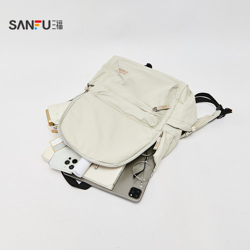 三福背包秋季学院运动校园风双肩包纯色软包时尚女包506103 - 图2