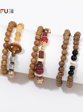 三福手作双层文玩手链单条 复古休闲小众手串首饰配饰847288