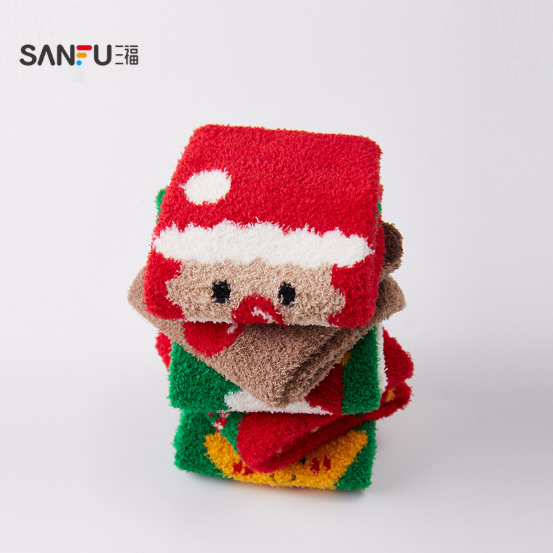 三福 女短筒袜单双装 甜系圣诞混款半边绒地板袜女袜袜子848545,淘宝优惠券,粉丝福利购,淘宝优惠卷