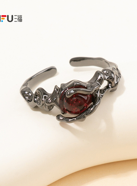 三福复古暗黑戒指单个 时尚设计感小众潮酷指环首饰配饰848835