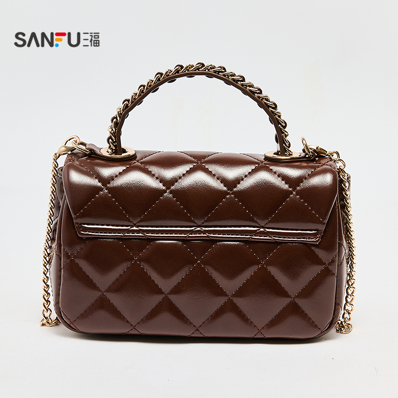 三福手提包冬季韩系菱格小香风链条纯色方包时尚女包512711 - 图3