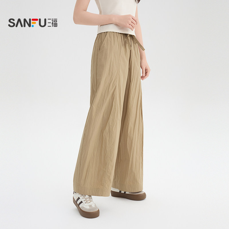 三福休闲裤2026夏季都市绑带腰束脚花苞气球裤长裤女装518102,淘宝优惠券,粉丝福利购,淘宝优惠卷