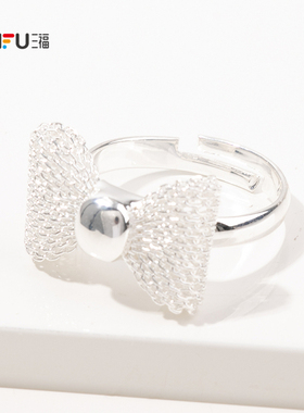 三福休闲蕾丝美学花墙戒指单个 优雅气质首饰配饰指环842603